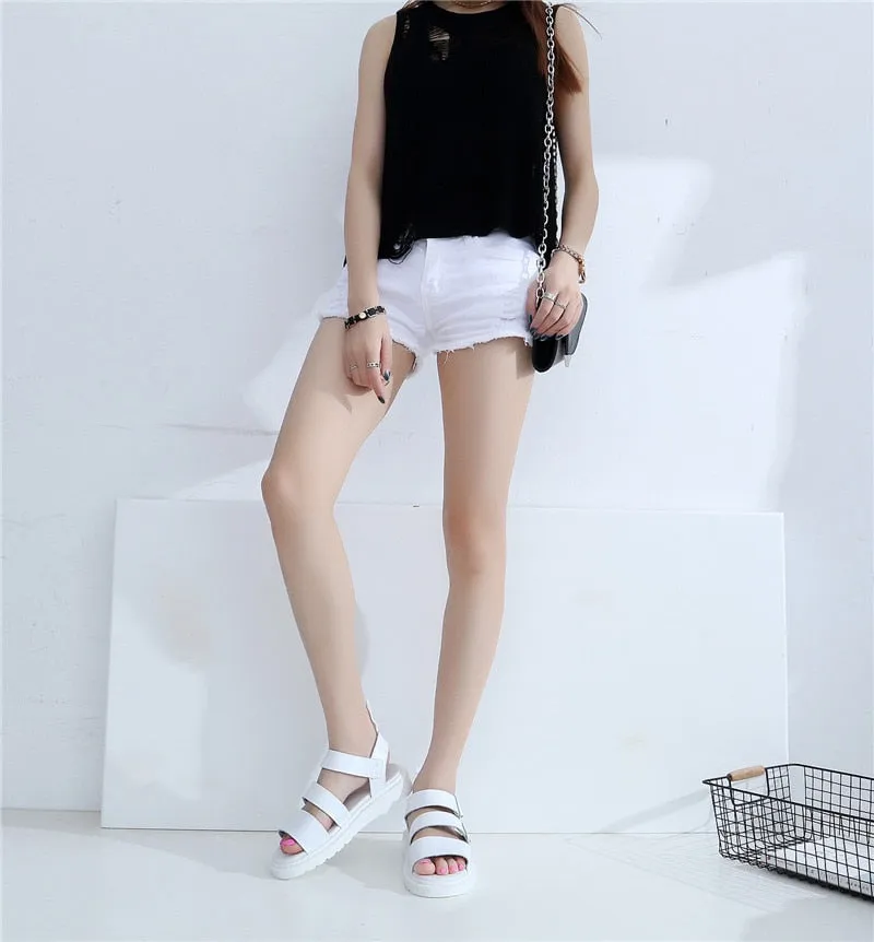 xiangtuibao Punk Style Women Gladiator Sandals Black Flat Shoes Woman Casual Thick Heel Beach Flats Sandalias Mujer Summer