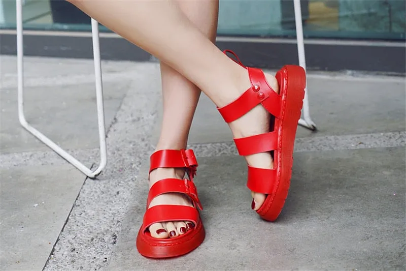 xiangtuibao Punk Style Women Gladiator Sandals Black Flat Shoes Woman Casual Thick Heel Beach Flats Sandalias Mujer Summer