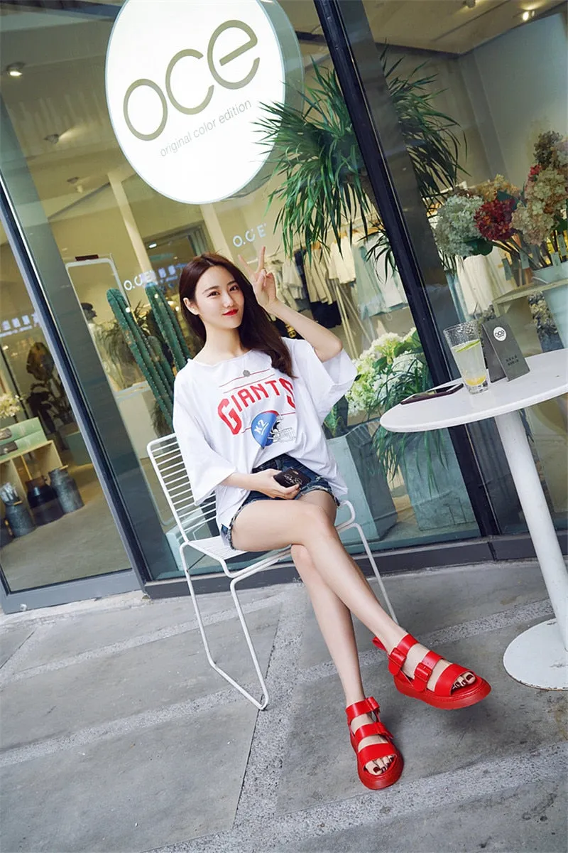 xiangtuibao Punk Style Women Gladiator Sandals Black Flat Shoes Woman Casual Thick Heel Beach Flats Sandalias Mujer Summer