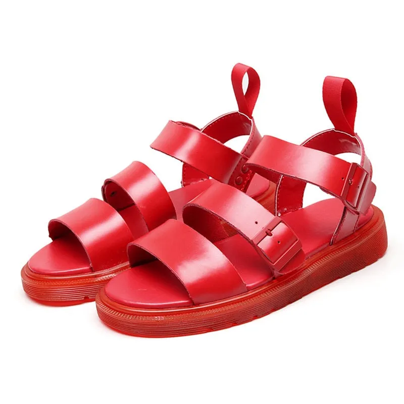 xiangtuibao Punk Style Women Gladiator Sandals Black Flat Shoes Woman Casual Thick Heel Beach Flats Sandalias Mujer Summer
